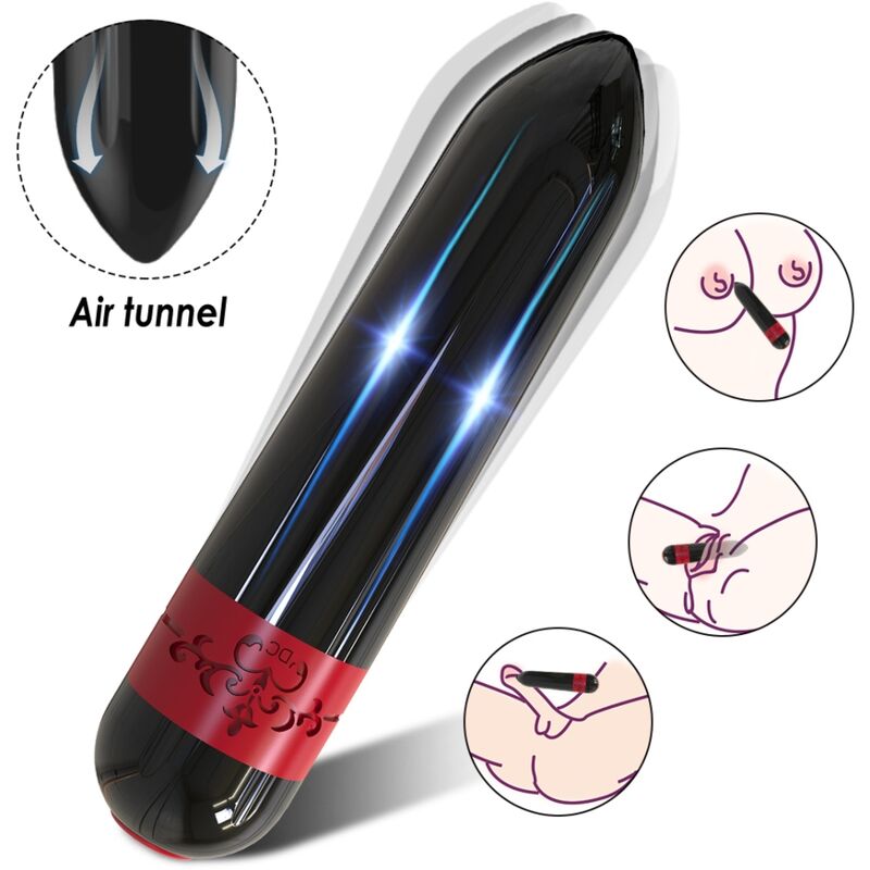 Close-up of the ARMONY Bala Vibratória Foguete Preto, highlighting its smooth silicone texture and compact design.