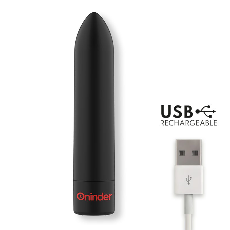 ONINDER Vibrador Bullet Berlin preto com 9 modos de vibração e controlo por aplicativo, detalhe do design compacto.