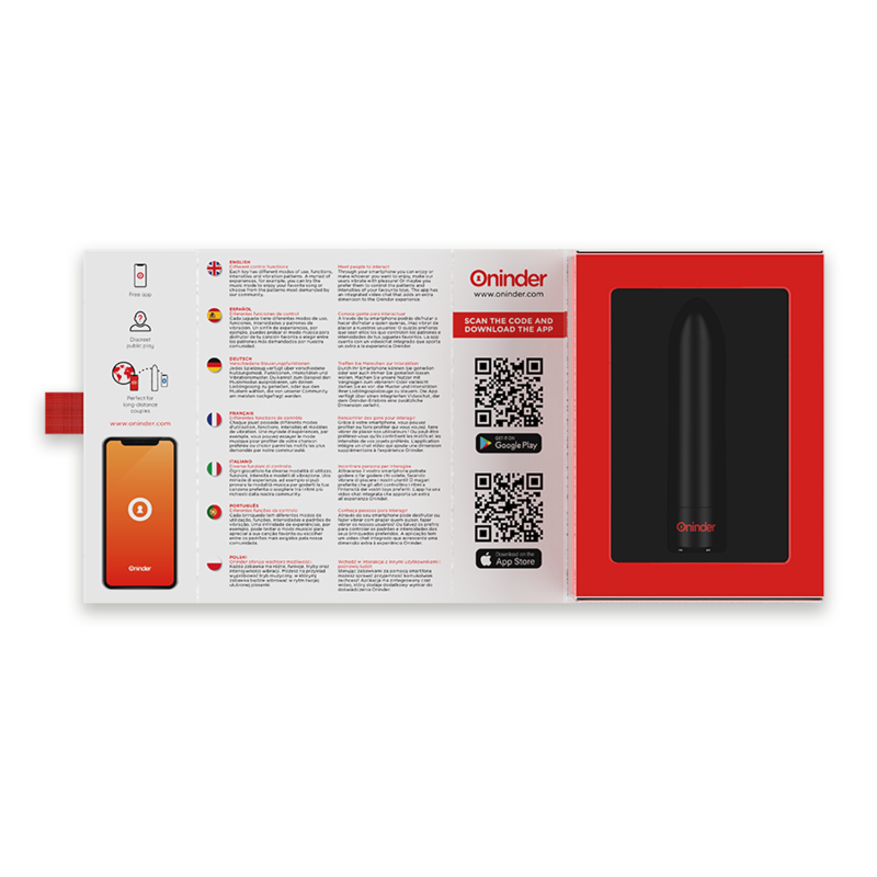 ONINDER Vibrador Bullet Berlin preto com 9 modos de vibração e controlo por aplicativo, detalhe do design compacto.