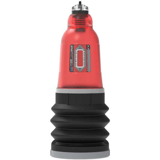 Bomba de vácuo peniana BATHMATE Hydromax 3 Vermelho, detalhe do design e mecanismo.