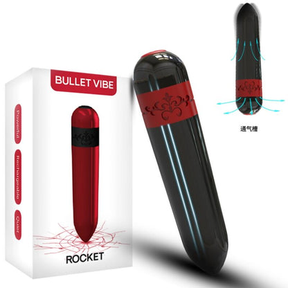 Vibrador bala ARMONY Rocket preto com controle remoto, mostrando seu design compacto e elegante.