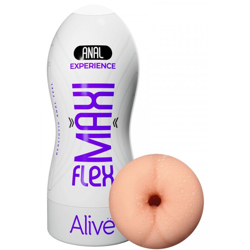 Close-up do Masturbador Masculino ALIVE Maxi Flex Anal Tamanho L, mostrando a sua textura realista e design ergonómico.