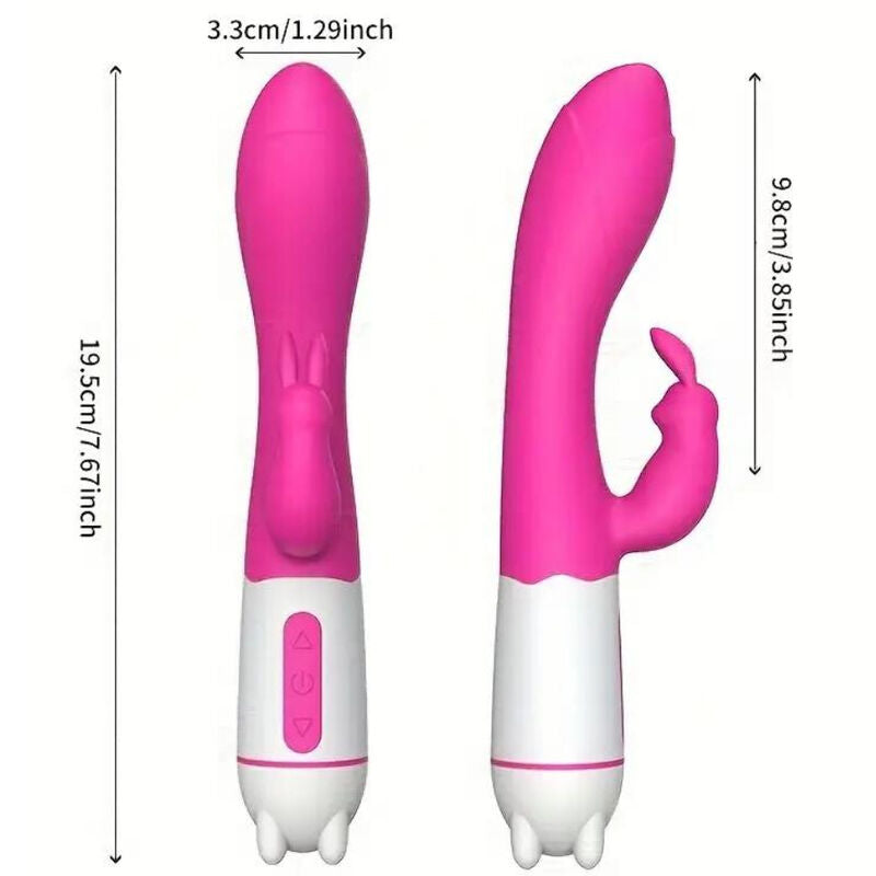 Vibrador e estimulador de coelho ARMONY Happy fúcsia com 36 padrões de vibração.
