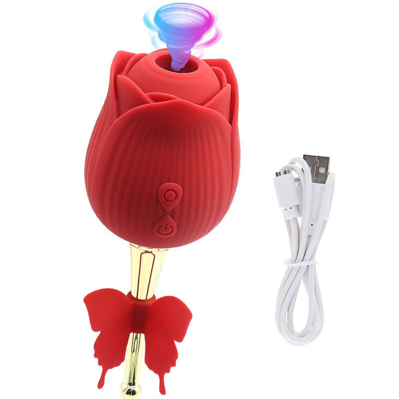 Vibrador Armony Flor de Borboleta Sucção Vermelha em detalhe, mostrando o design e a textura do silicone.