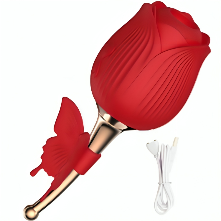 Vibrador Armony Flor de Borboleta Sucção Vermelha em detalhe, mostrando o design e a textura do silicone.
