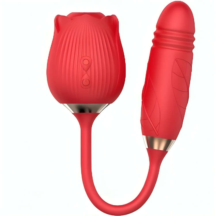 Vibrador Armony Flor Delight Vermelho com função de sucção e impulso, mostrando o design elegante e o material de silicone.
