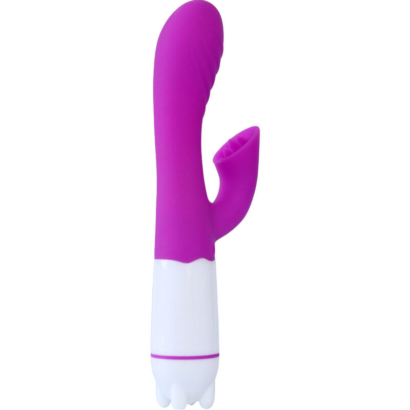 Close-up do Vibrador e Estimulador Armony Happy com Língua Recarregável Violeta, mostrando a forma ergonómica e a ponta simuladora.