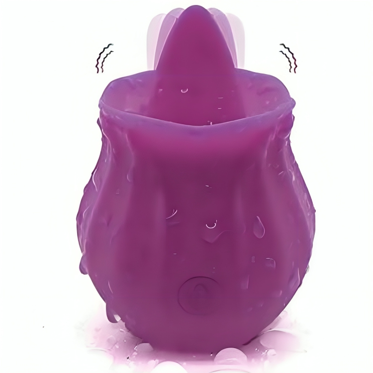 Vibrador Armony Figo com Língua roxo e compacto, mostrando seu design ergonômico e texturas para estimulação.