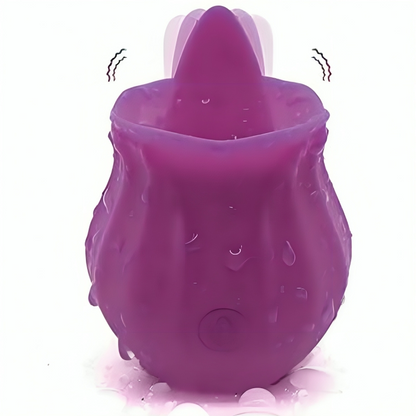 Vibrador Armony Figo com Língua roxo e compacto, mostrando seu design ergonômico e texturas para estimulação.