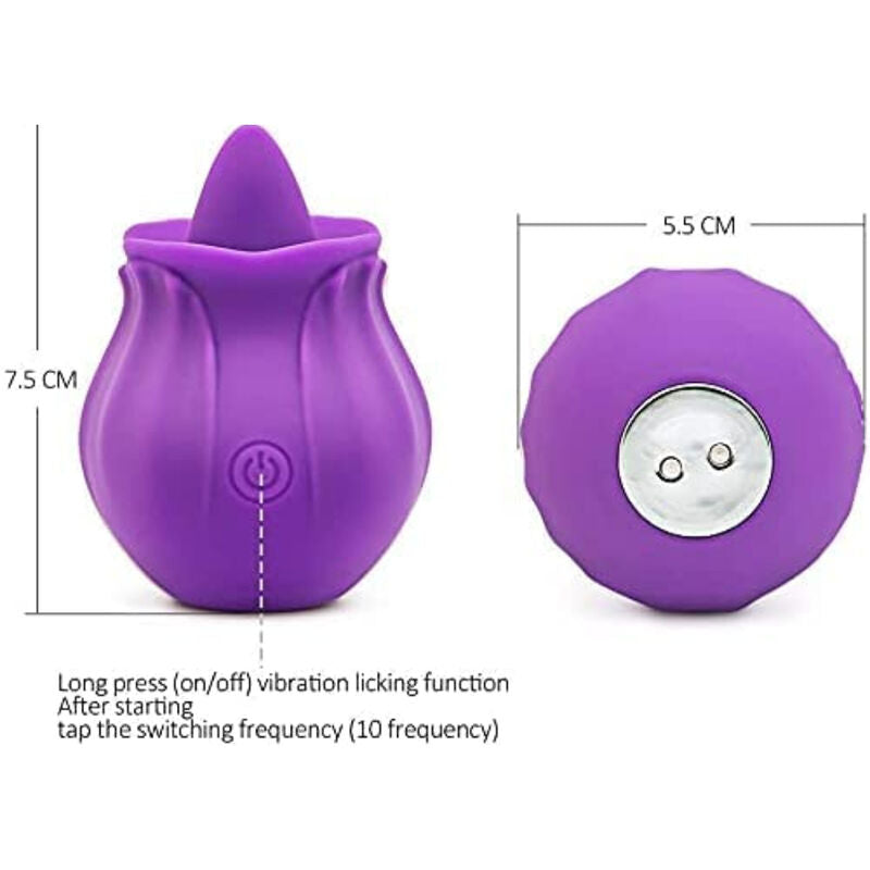 Vibrador Armony Figo com Língua roxo e compacto, mostrando seu design ergonômico e texturas para estimulação.