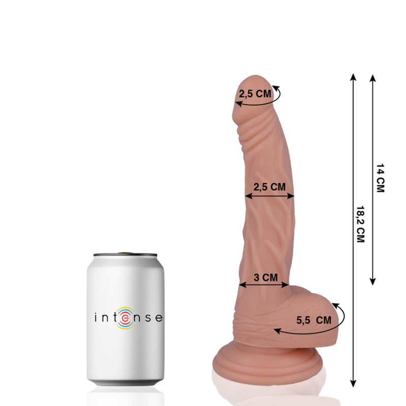 MR INTENSE Dildo Realista de 18.2 cm com ventosa, detalhe da textura e forma ergonómica.