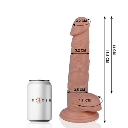 Close-up of the MR INTENSE Dildo Realista Flexível com Ventosa 18.5 cm, showing its realistic texture and design.