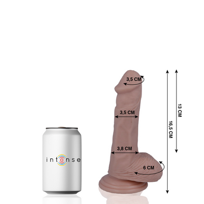 Close-up do MR INTENSE Dildo Realista 16.5 cm x 3.5 cm, mostrando a textura suave e forma ergonómica.