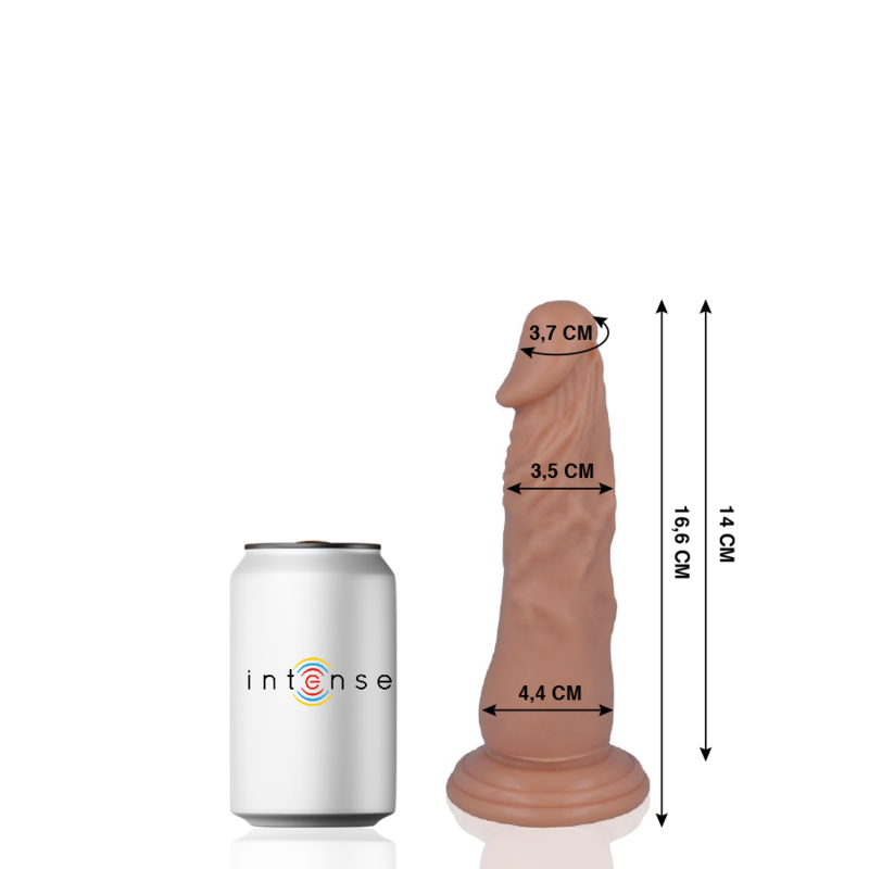 Mr. Intense Dildo Realista Ergonómico 16.6cm com Ventosa, mostrando sua textura e formato realistas.