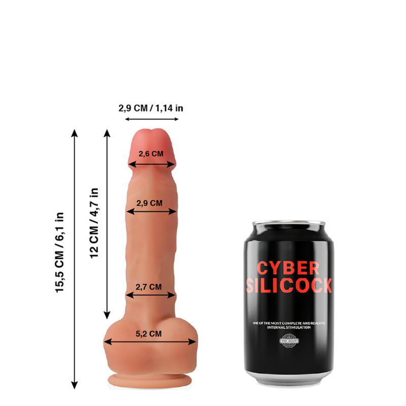 Close-up do Dildo Realista CYBER SILICOCK Ansel em silicone líquido, exibindo a sua forma natural e detalhes.