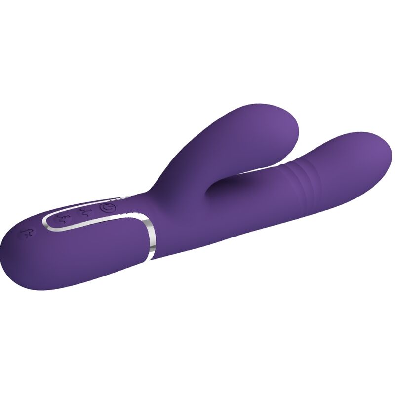Vibrador multifunção PRETTY LOVE G-Spot Rabbit roxo, feito de silicone, com múltiplos modos de estimulação e recarregável.