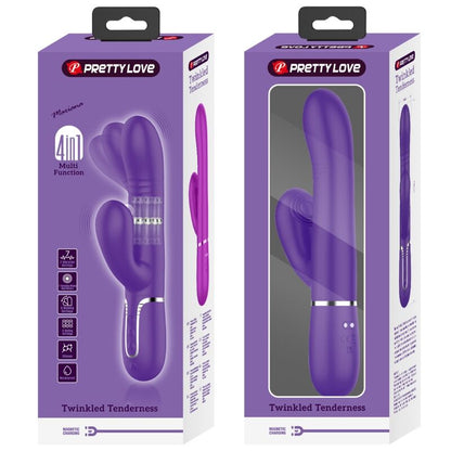 Vibrador multifunção PRETTY LOVE G-Spot Rabbit roxo, feito de silicone, com múltiplos modos de estimulação e recarregável.