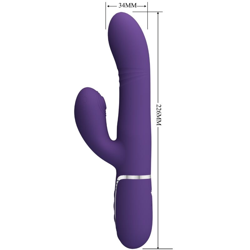 Vibrador multifunção PRETTY LOVE G-Spot Rabbit roxo, feito de silicone, com múltiplos modos de estimulação e recarregável.