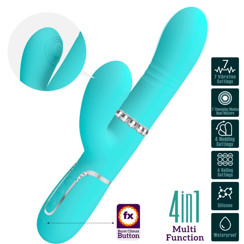 Detalhe do Vibrador Multifunção Rabbit G-Spot Aqua Verde PRETTY LOVE, destacando seu design e funcionalidades.