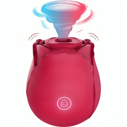 Close-up do Armony Vibrador Delight Flower com Sucção Vermelho, mostrando seu design floral e material de silicone.