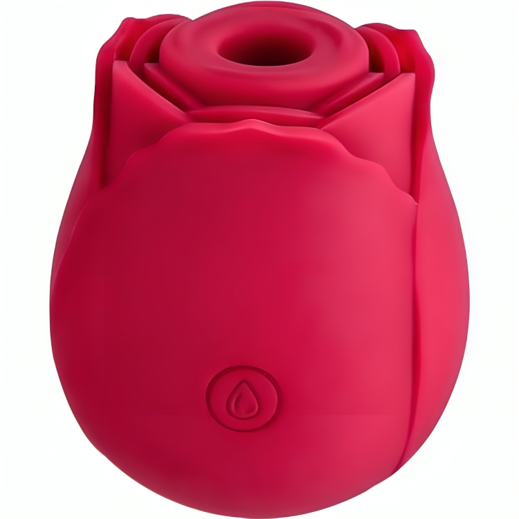 Close-up do Armony Vibrador Delight Flower com Sucção Vermelho, mostrando seu design floral e material de silicone.