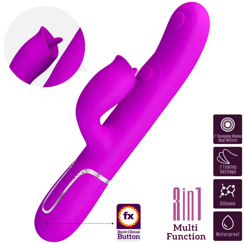 Vibrador de Coelho BONITO AMOR Fúcsia com dupla estimulação e função de lambedura.