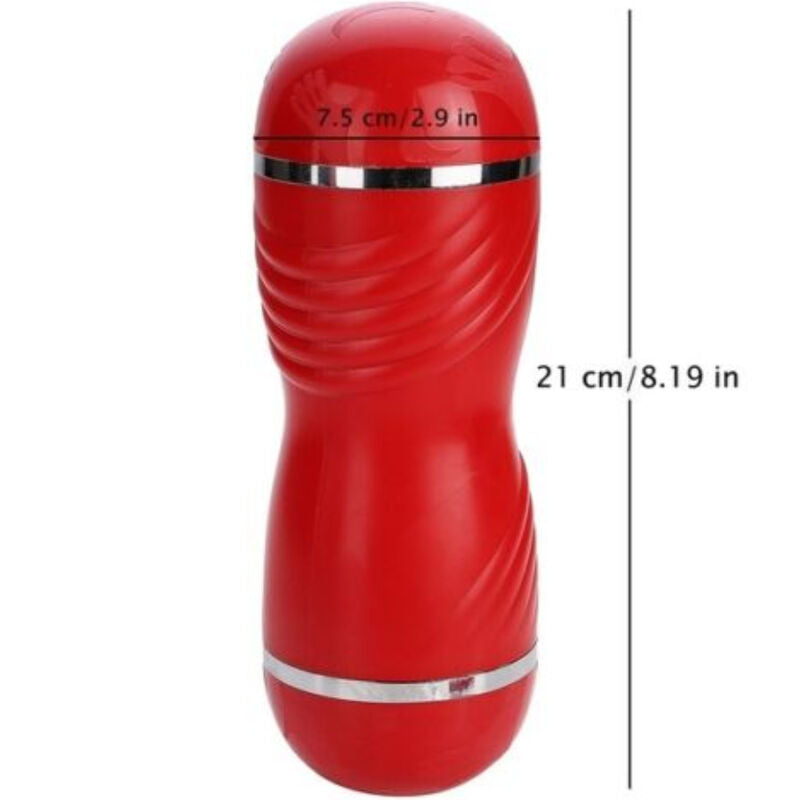 Armony Masturbador Duplo Vagina e Boca Realistas Vermelho, mostrando texturas e aberturas para estimulação.