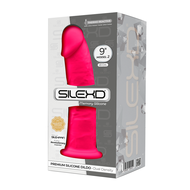Close-up do Dildo Realista SILEXD Modelo 2 Silexpan Silicone Fúcsia 23cm, mostrando sua textura e detalhes.