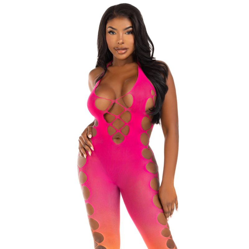 LEG AVENUE Bodystocking Sunset Ombre sem pés com recortes ousados