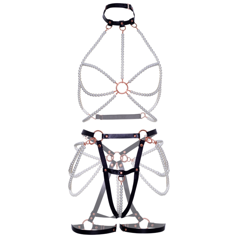 LEG AVENUE Arnés Halter con Perlas y Liga
