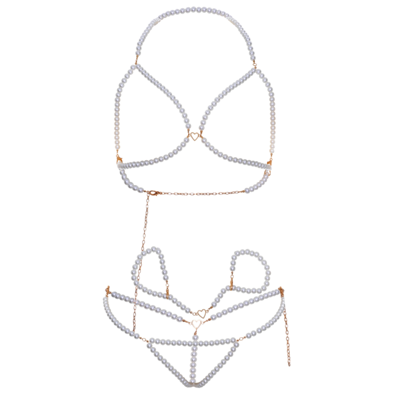Imagem do Conjunto de Lingerie Leg Avenue Pérolas Artificiais 3 Peças