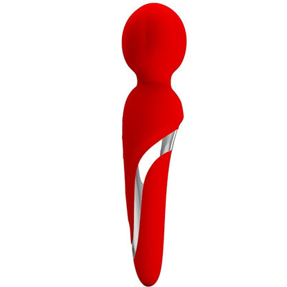 Close-up da Varinha Vibradora PRETTY LOVE Walter vermelha, mostrando a sua textura de silicone e design ergonómico.
