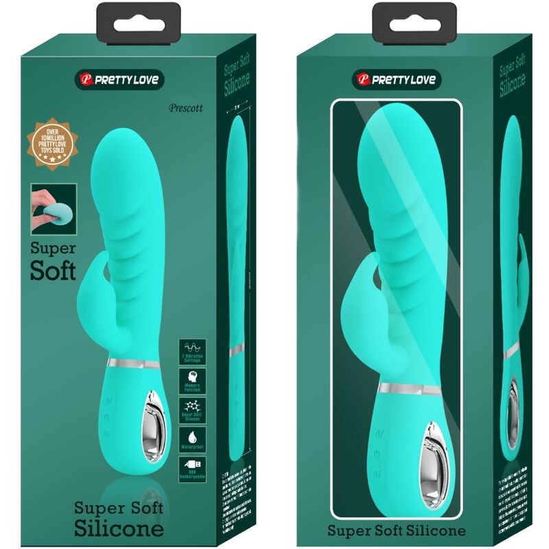 Vibrador Pretty Love Prescott Ponto G multifunções Aqua Verde em silicone macio