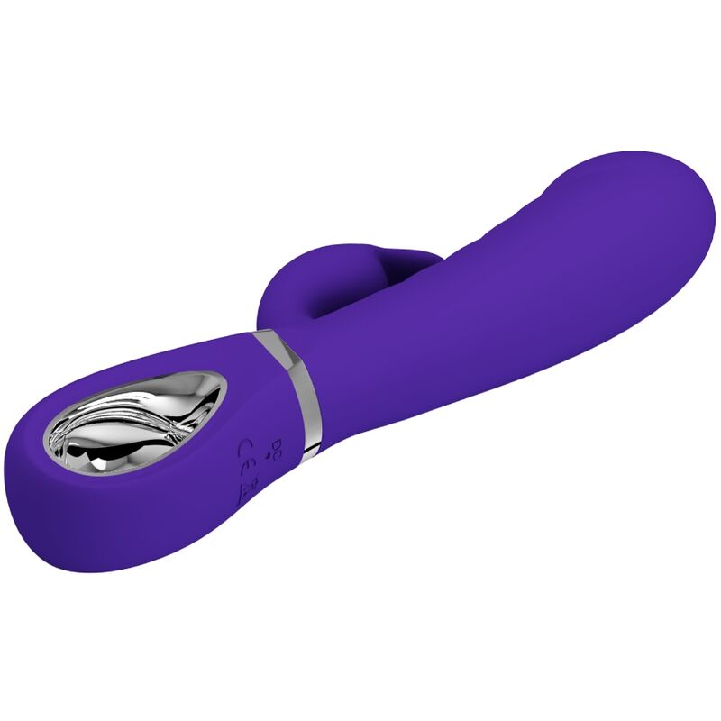 Close-up do Vibrador PRETTY LOVE Prescott Multifunções Ponto G e Clítoris, mostrando seu design em silicone roxo.