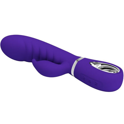 Close-up do Vibrador PRETTY LOVE Prescott Multifunções Ponto G e Clítoris, mostrando seu design em silicone roxo.