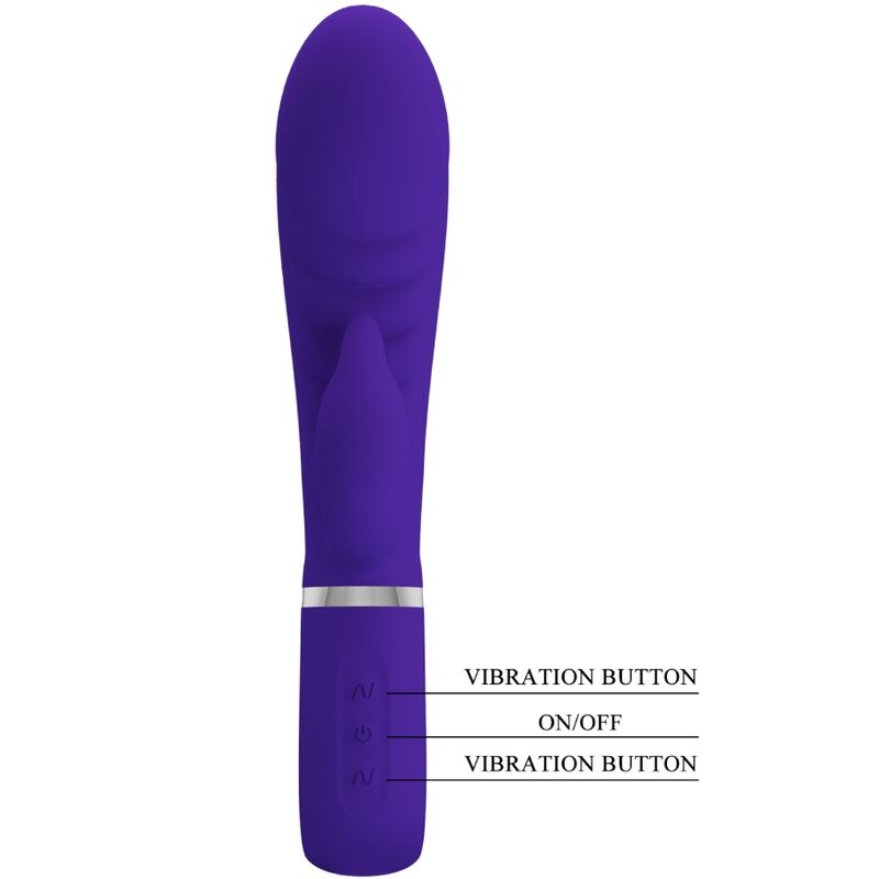 Close-up do Vibrador PRETTY LOVE Prescott Multifunções Ponto G e Clítoris, mostrando seu design em silicone roxo.