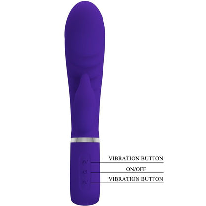 Close-up do Vibrador PRETTY LOVE Prescott Multifunções Ponto G e Clítoris, mostrando seu design em silicone roxo.