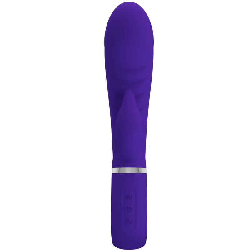 Close-up do Vibrador PRETTY LOVE Prescott Multifunções Ponto G e Clítoris, mostrando seu design em silicone roxo.