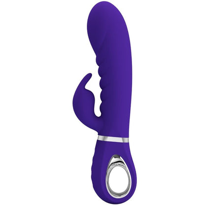 Close-up do Vibrador PRETTY LOVE Prescott Multifunções Ponto G e Clítoris, mostrando seu design em silicone roxo.