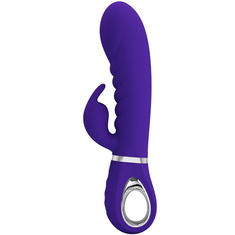 Close-up do Vibrador PRETTY LOVE Prescott Multifunções Ponto G e Clítoris, mostrando seu design em silicone roxo.