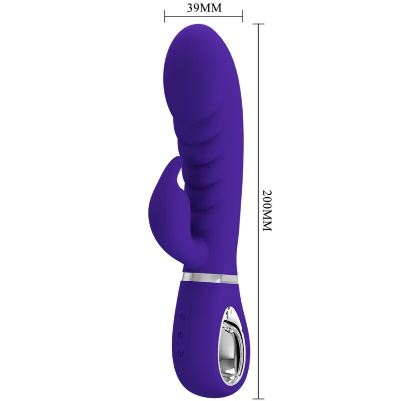 Close-up do Vibrador PRETTY LOVE Prescott Multifunções Ponto G e Clítoris, mostrando seu design em silicone roxo.