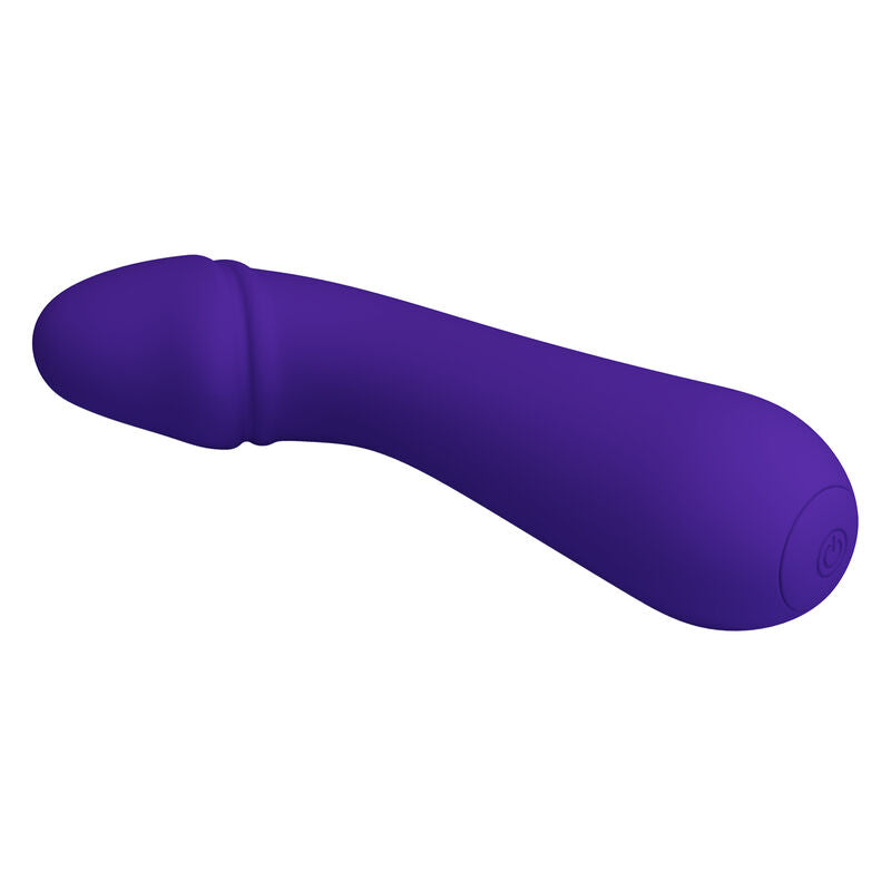 Close-up of the PRETTY LOVE Vibrador Ponto G Recarregável de Silicone Roxo, highlighting its flexible design and smooth texture.