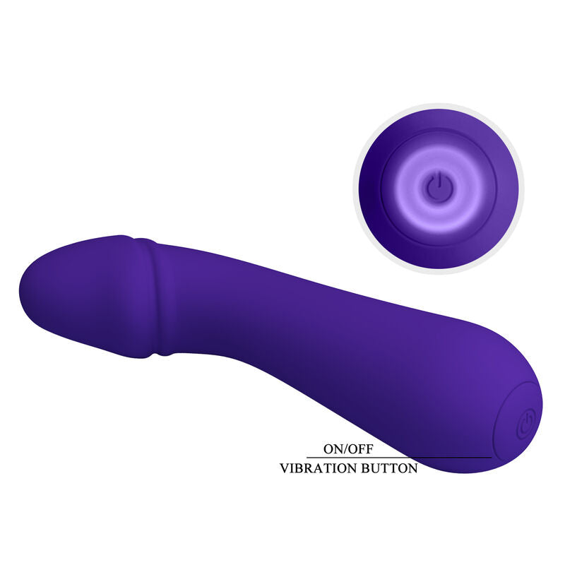 Close-up of the PRETTY LOVE Vibrador Ponto G Recarregável de Silicone Roxo, highlighting its flexible design and smooth texture.