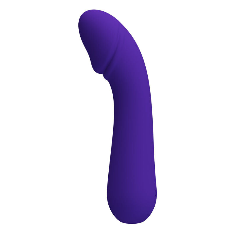 Close-up of the PRETTY LOVE Vibrador Ponto G Recarregável de Silicone Roxo, highlighting its flexible design and smooth texture.