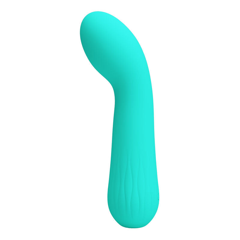 Vibrador Ponto G PRETTY LOVE Faun Aqua Verde, detalhe da superfície e formato ergonómico.