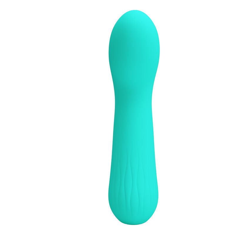 Vibrador Ponto G PRETTY LOVE Faun Aqua Verde, detalhe da superfície e formato ergonómico.