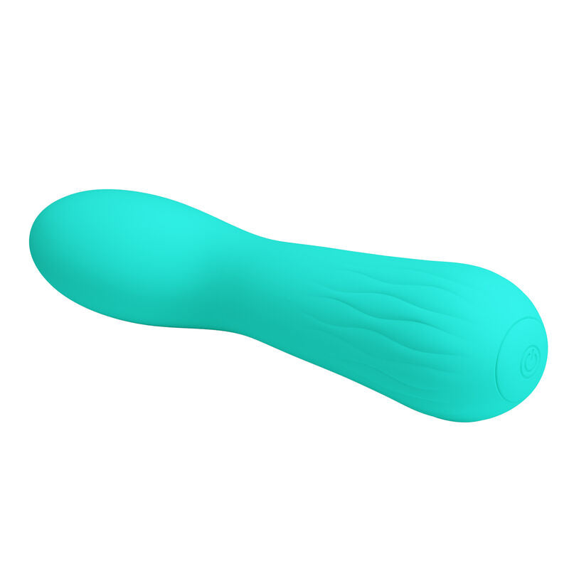 Vibrador Ponto G PRETTY LOVE Faun Aqua Verde, detalhe da superfície e formato ergonómico.