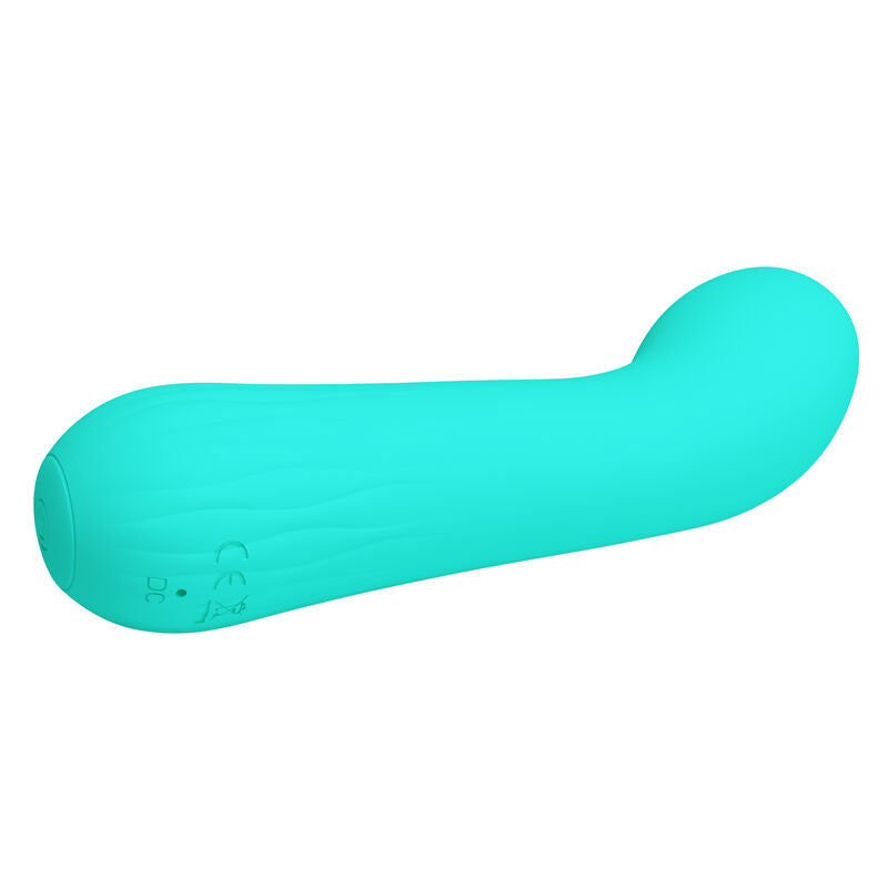 Vibrador Ponto G PRETTY LOVE Faun Aqua Verde, detalhe da superfície e formato ergonómico.