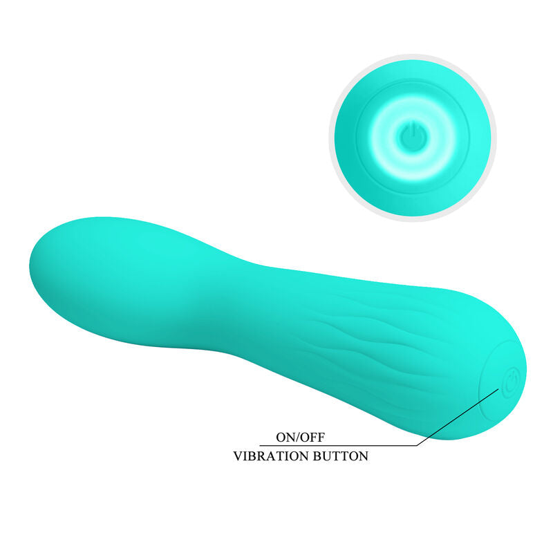 Vibrador Ponto G PRETTY LOVE Faun Aqua Verde, detalhe da superfície e formato ergonómico.