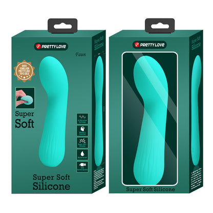 Vibrador Ponto G PRETTY LOVE Faun Aqua Verde, detalhe da superfície e formato ergonómico.